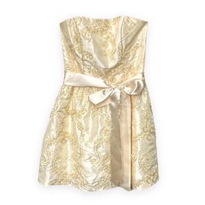 JESSICA McCLINTOCK for GUNNE SAX Gold Strapless Dress 1 Bridal Wedding Short